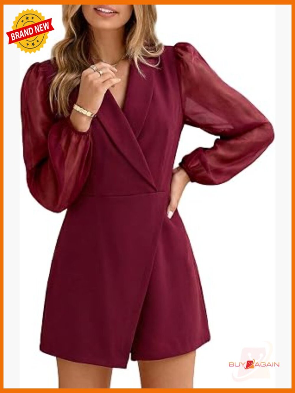 Blazer Romper Jumpsuit Long Sleeve V Neck Chiffon Work Casual